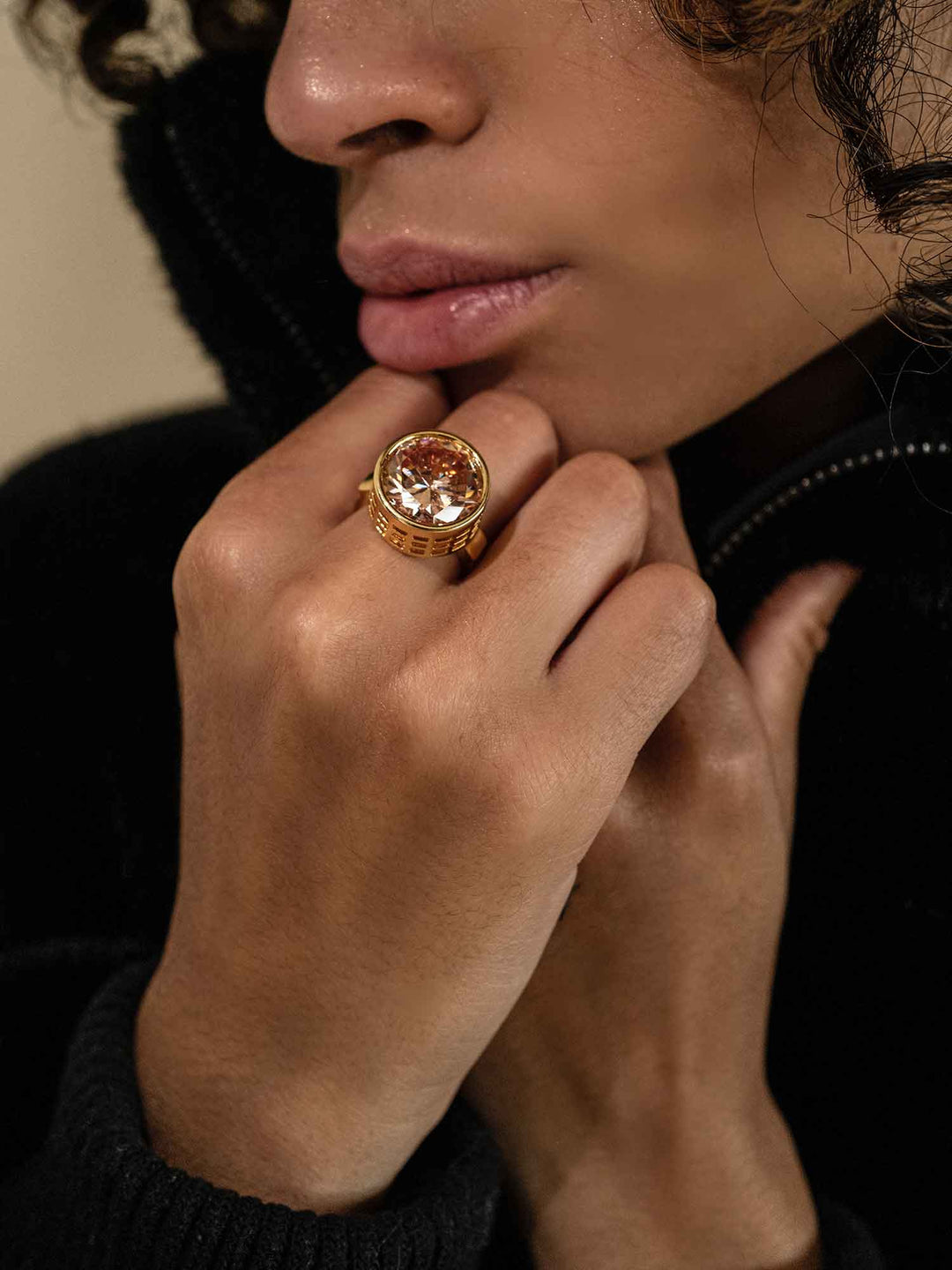 Amber Crystal Gold Statement Ring