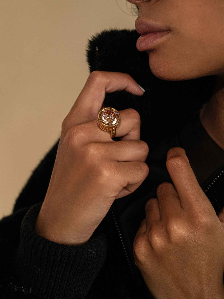 Amber Crystal Gold Statement Ring