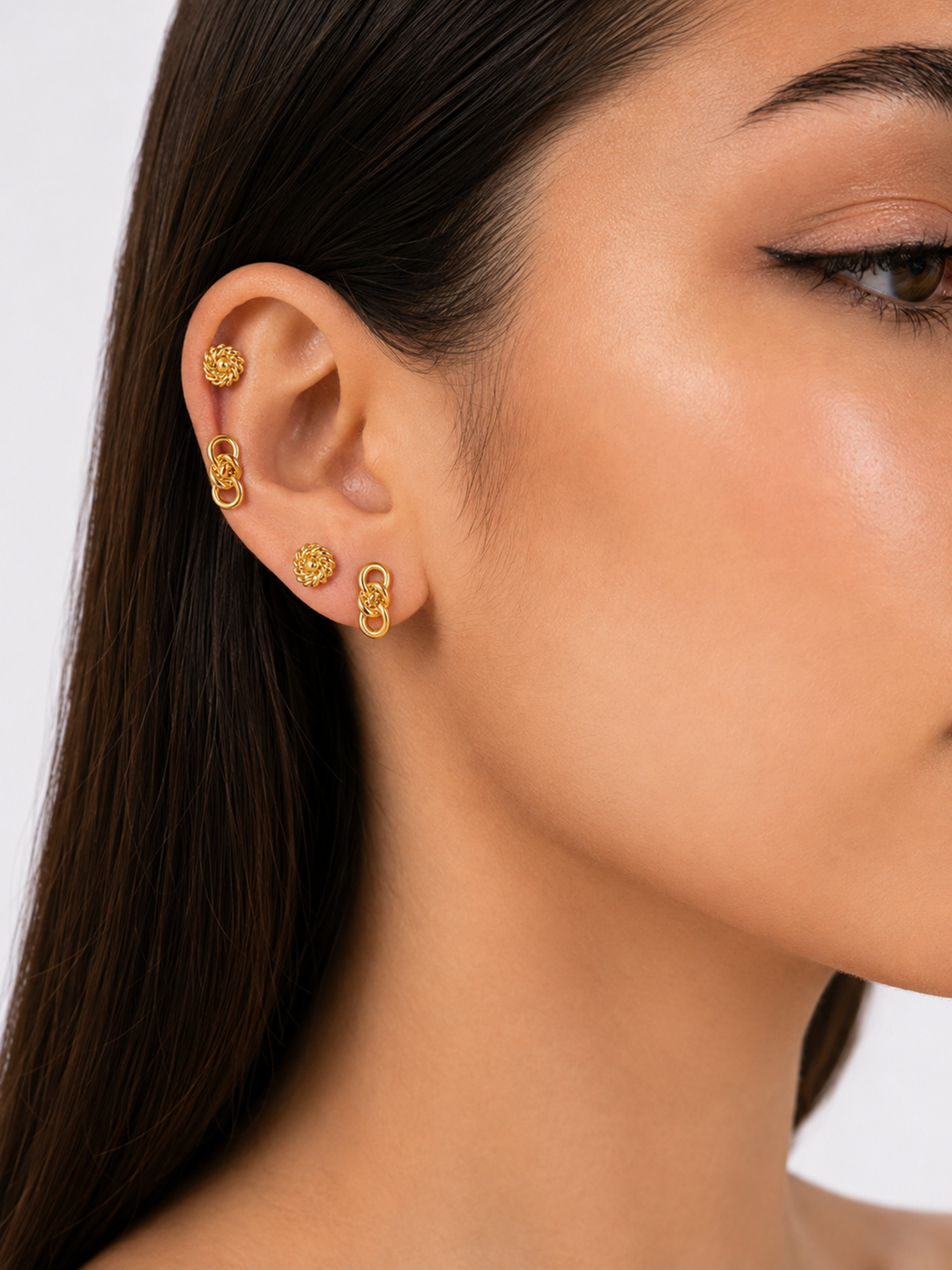 Bow and Rope Knot  Earring Set Gold