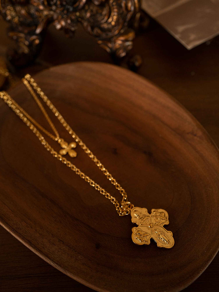 A double-layered design Catholic cross necklace