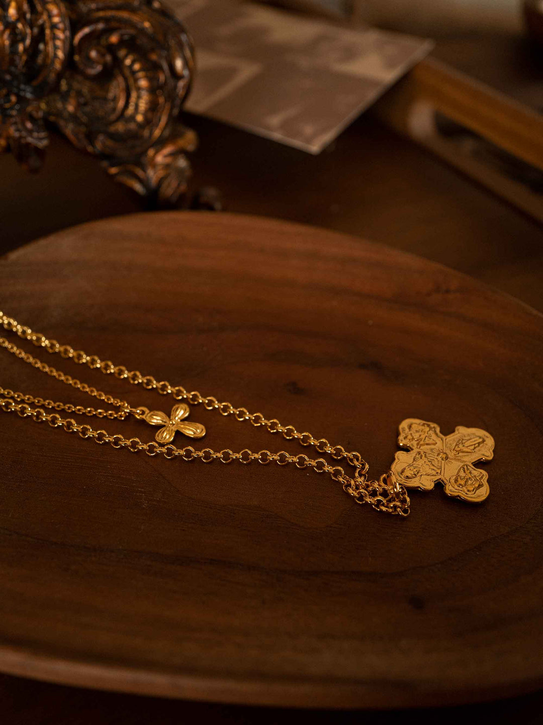 A double-layered design Catholic cross necklace