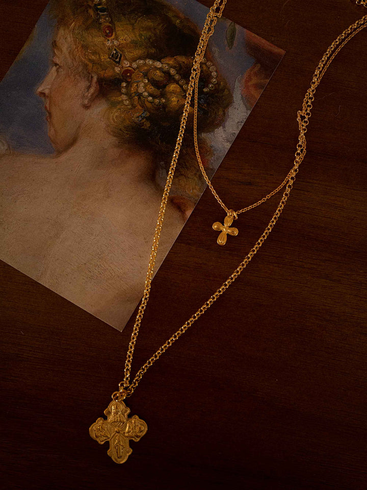 A double-layered design Catholic cross necklace