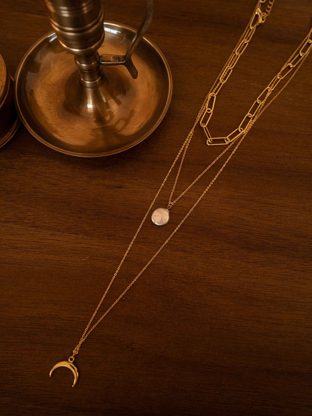 Triple stacked baroque moon pearl necklace