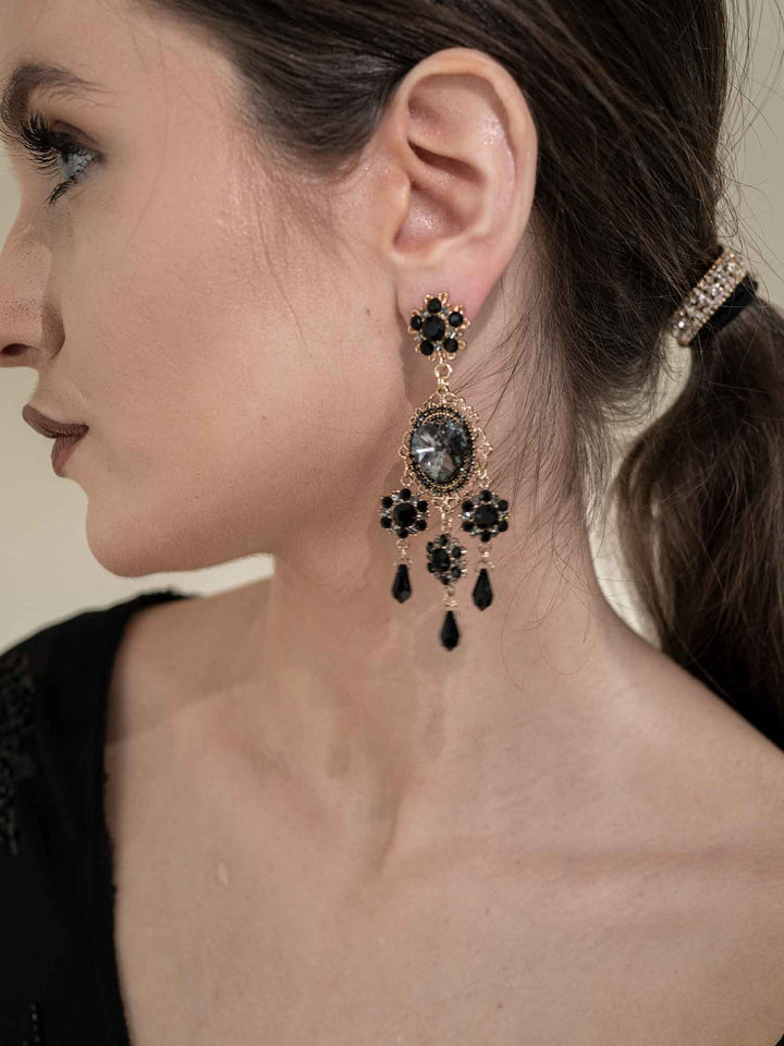 Darianna Black Crystal Chandelier Earrings