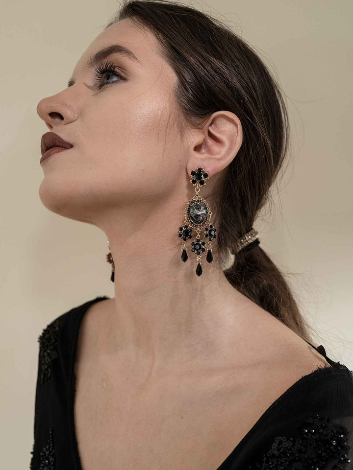 Darianna Black Crystal Chandelier Earrings