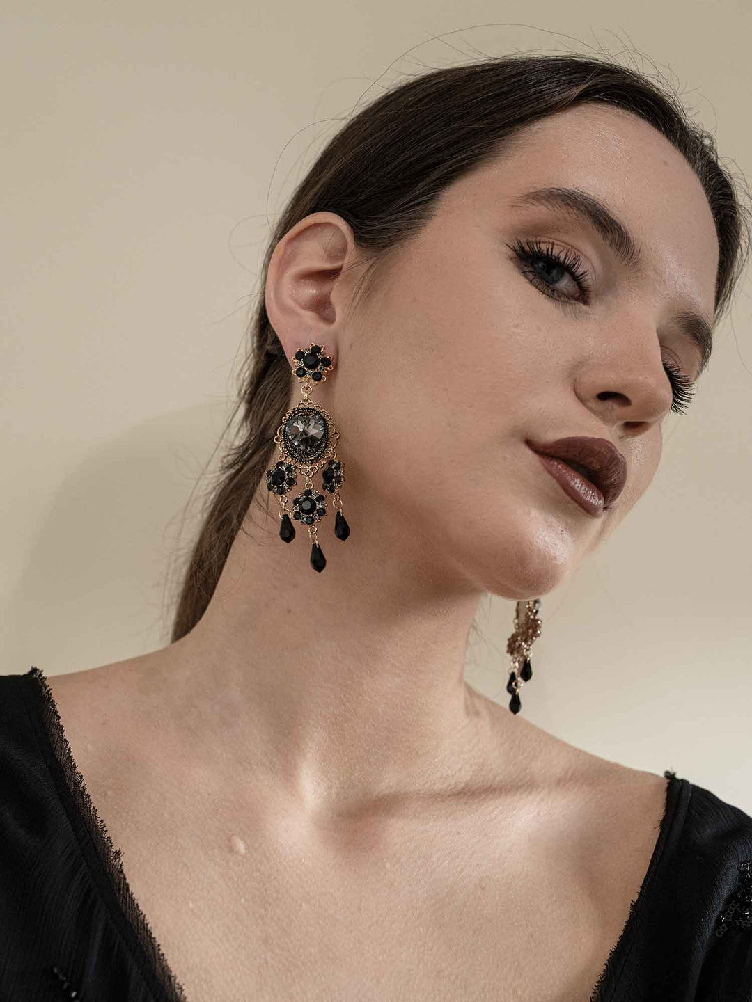 Darianna Black Crystal Chandelier Earrings