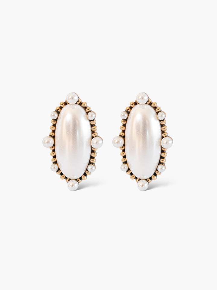 Elena Vintage Pearl Oval Earrings