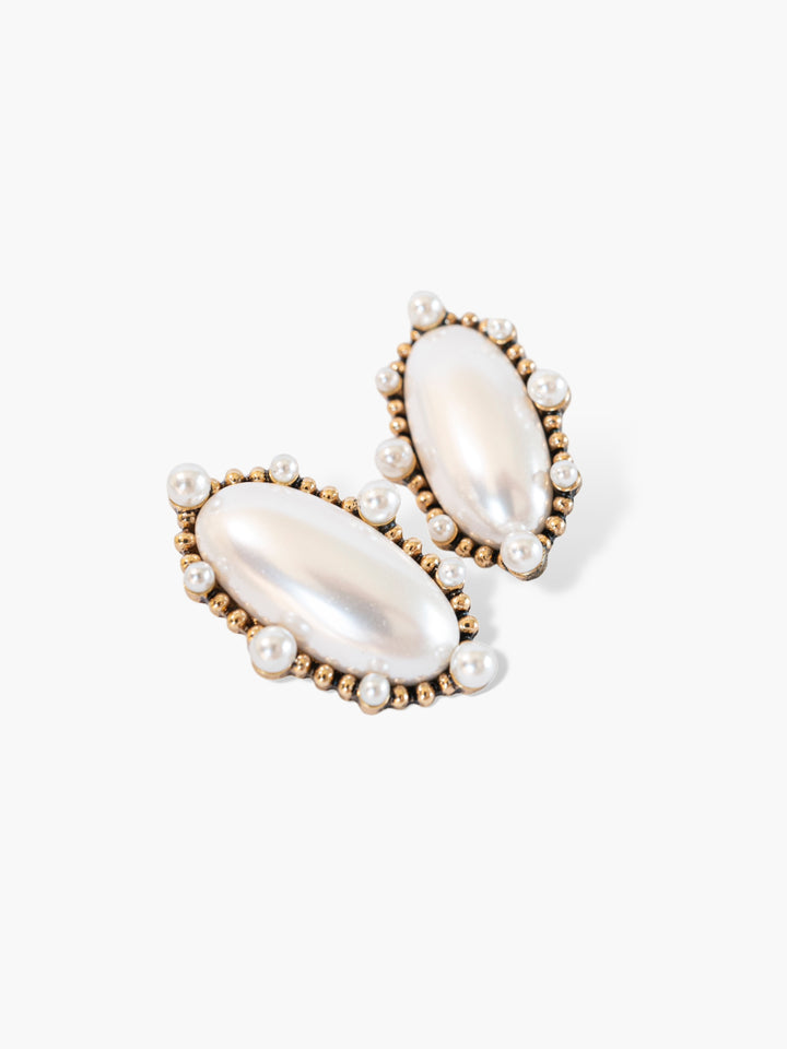 Elena Vintage Pearl Oval Earrings