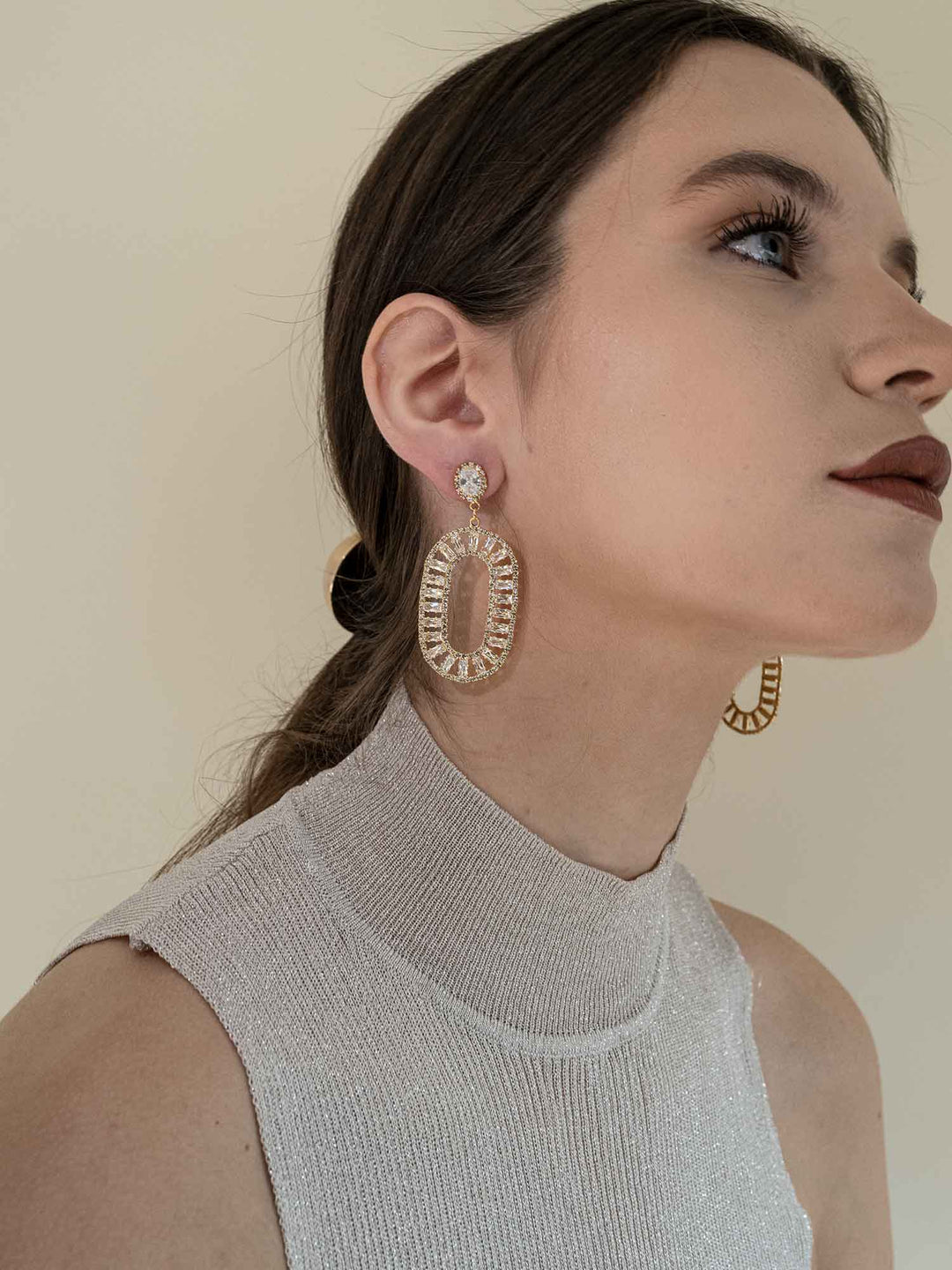 Elodie Oval Crystal Drop Earrings