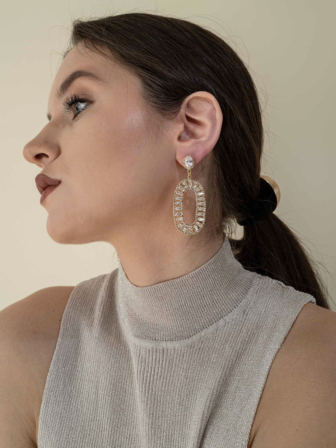 Elodie Oval Crystal Drop Earrings