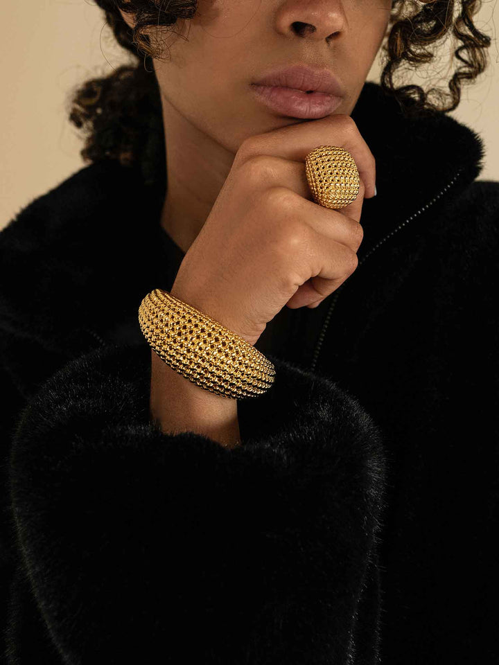 Elysia Gold Textured Statement Cuff Bracelet