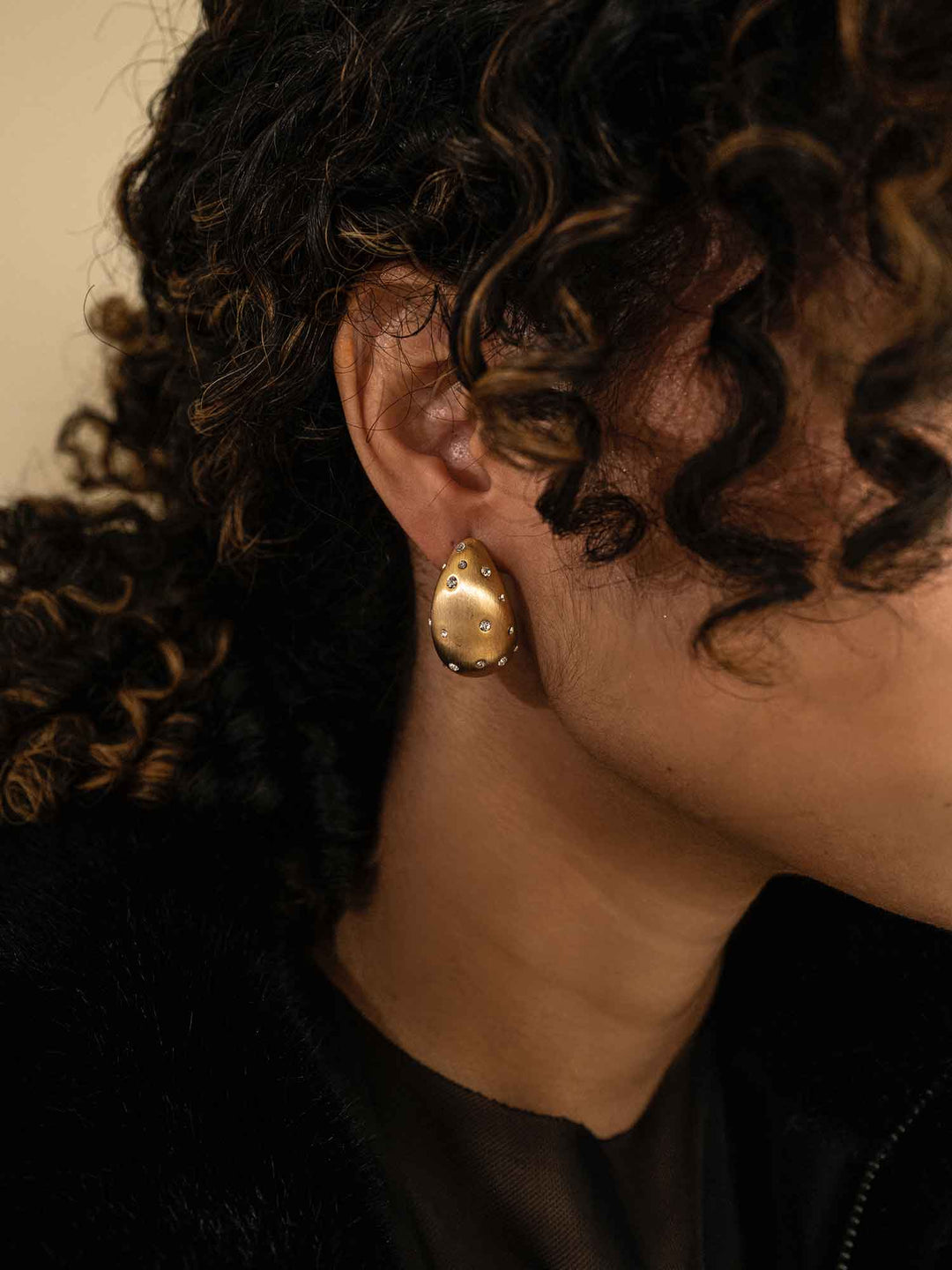 Estelle Matte Gold Zircon Studded Hoops