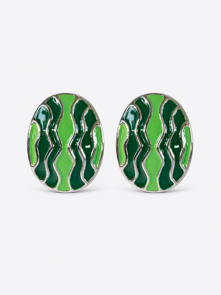 Green Wave Silver Earrings
