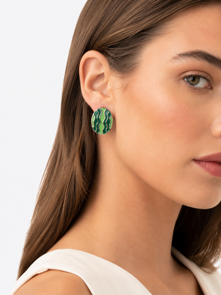 Green Wave Silver Earrings