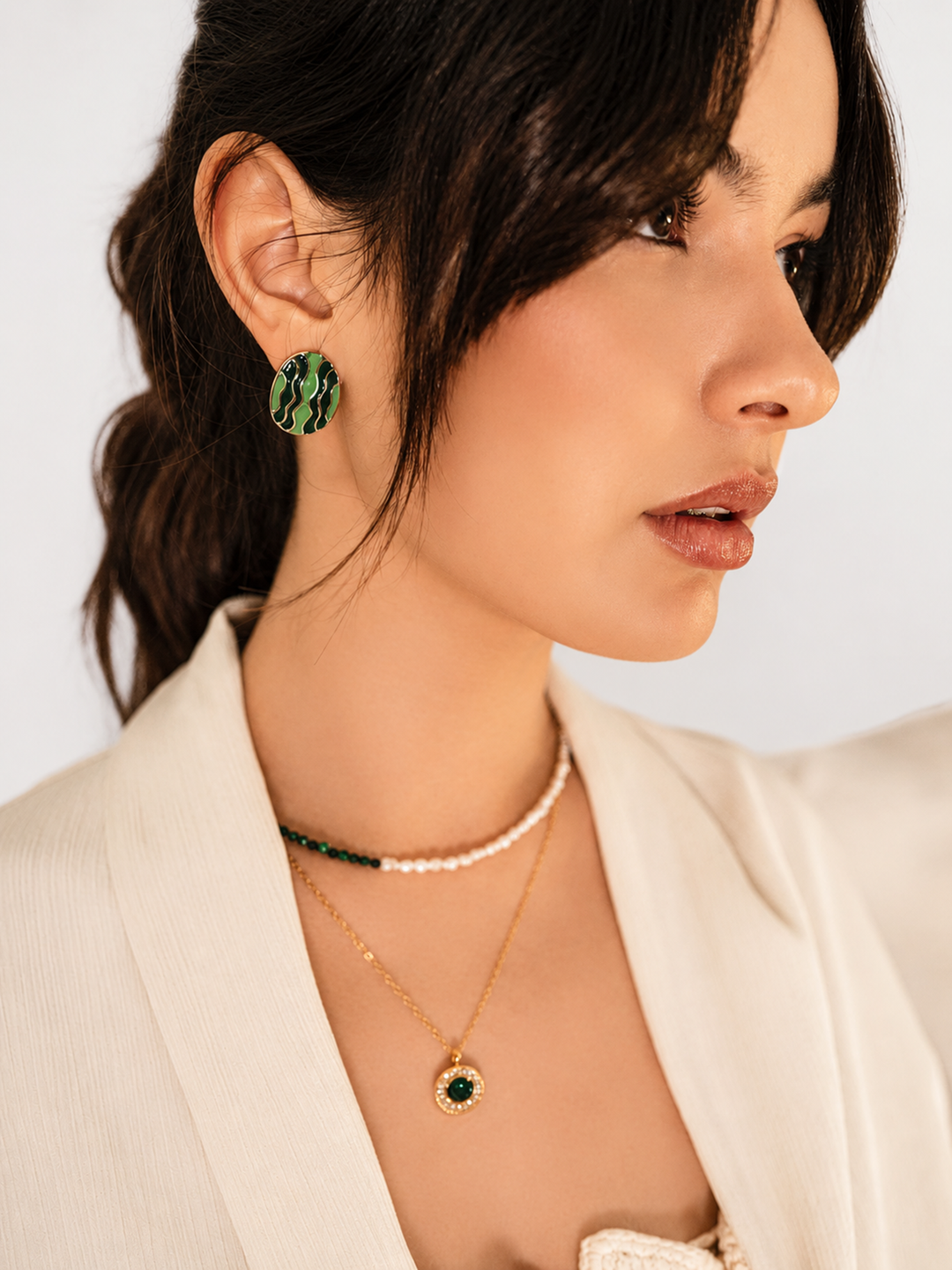 Green Wave Silver Earrings