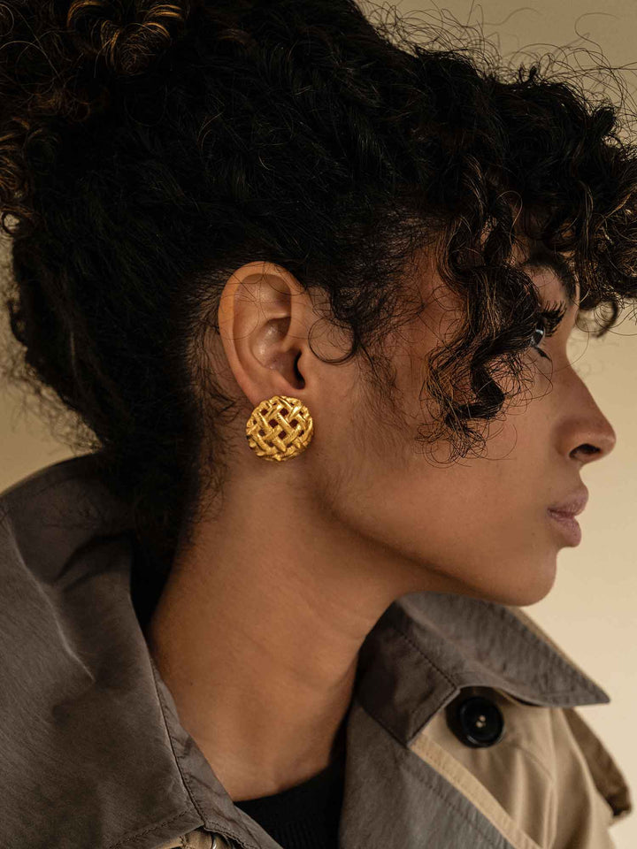 Mira Woven Gold Circle Earrings