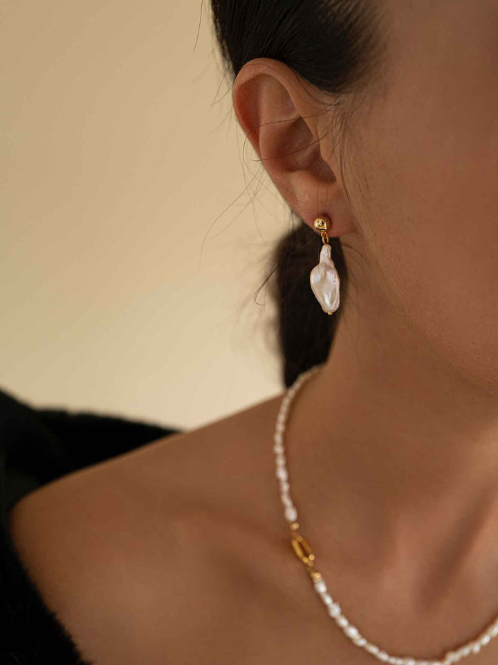 Asymmetrical Baroque Pearl Gold Earrings