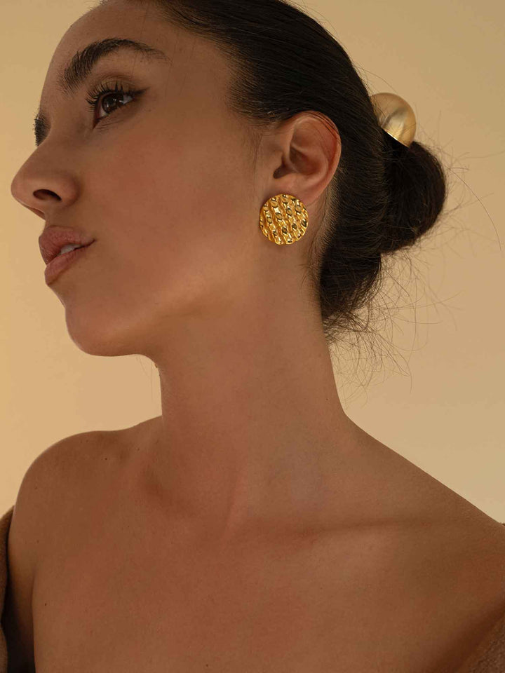 Round Glitter Gold Earrings