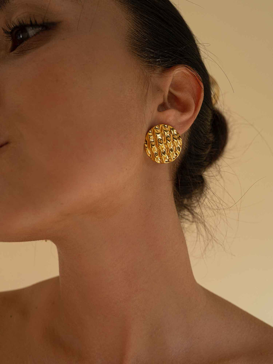 Round Glitter Gold Earrings