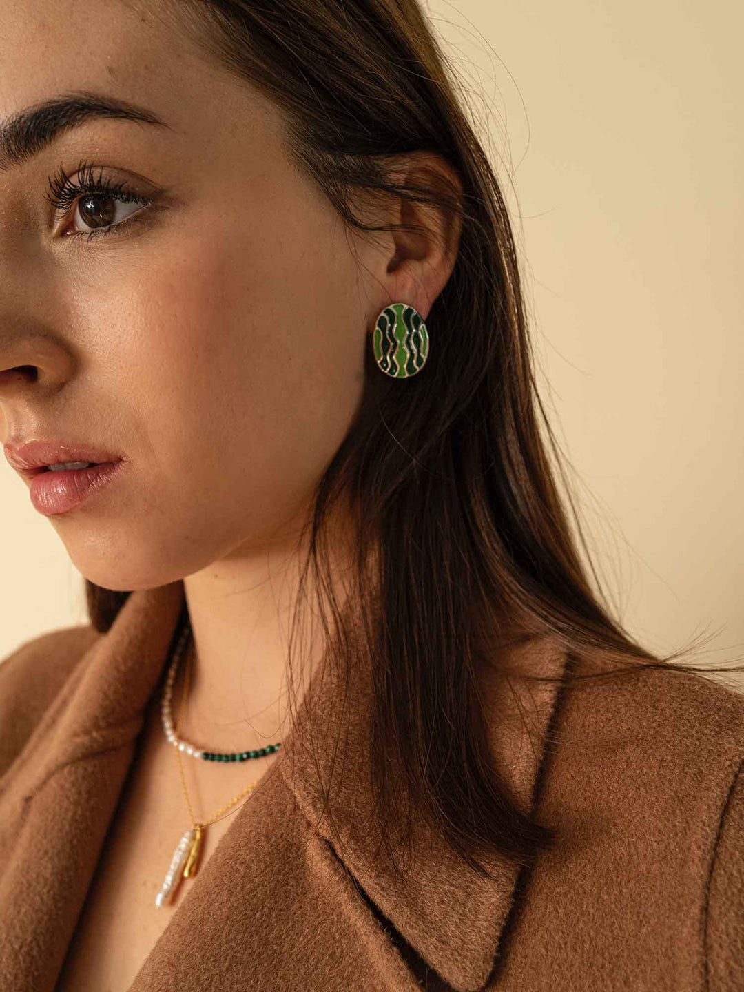 Green Wave Silver Earrings