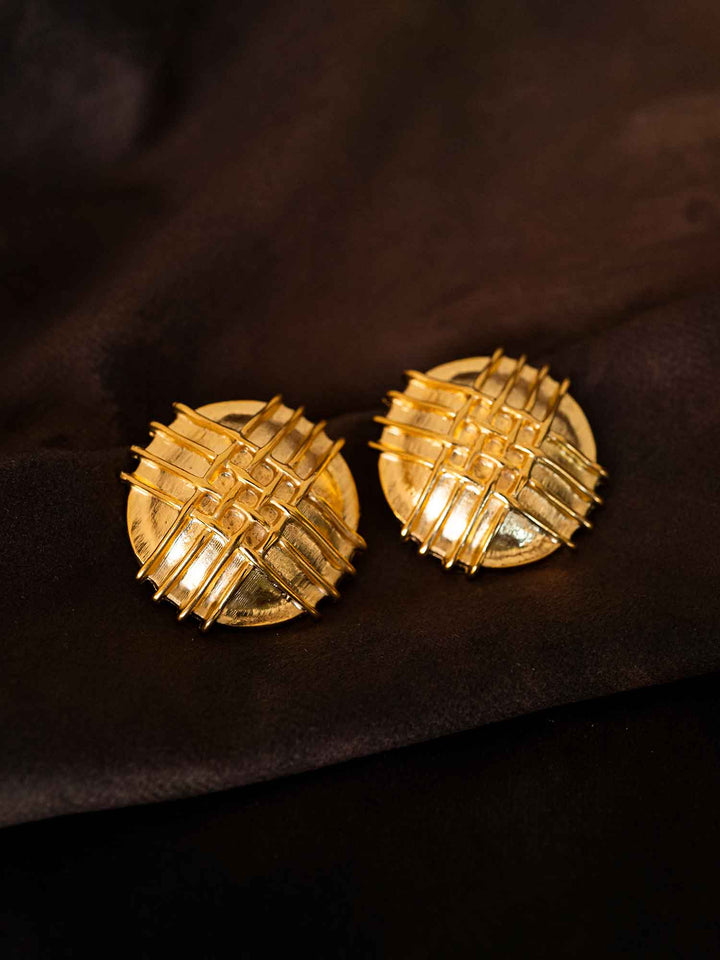 Vintage Striped Round Gold Earrings
