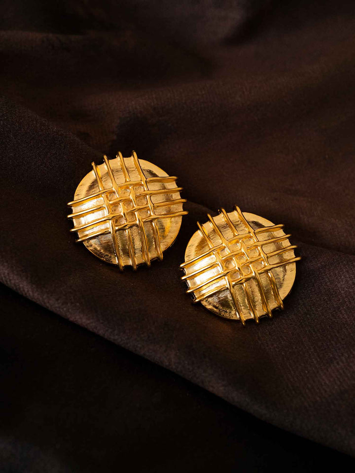 Vintage Striped Round Gold Earrings
