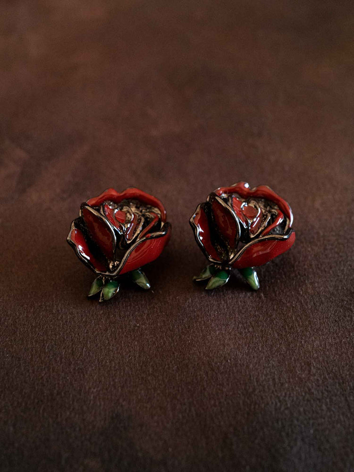 Rose Enamel Flower Earrings