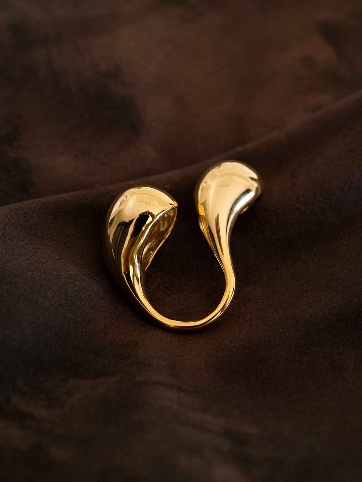 Sculptural Gold Dual Teardrop Ring