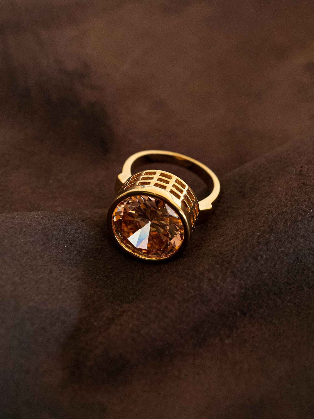 Amber Crystal Gold Statement Ring