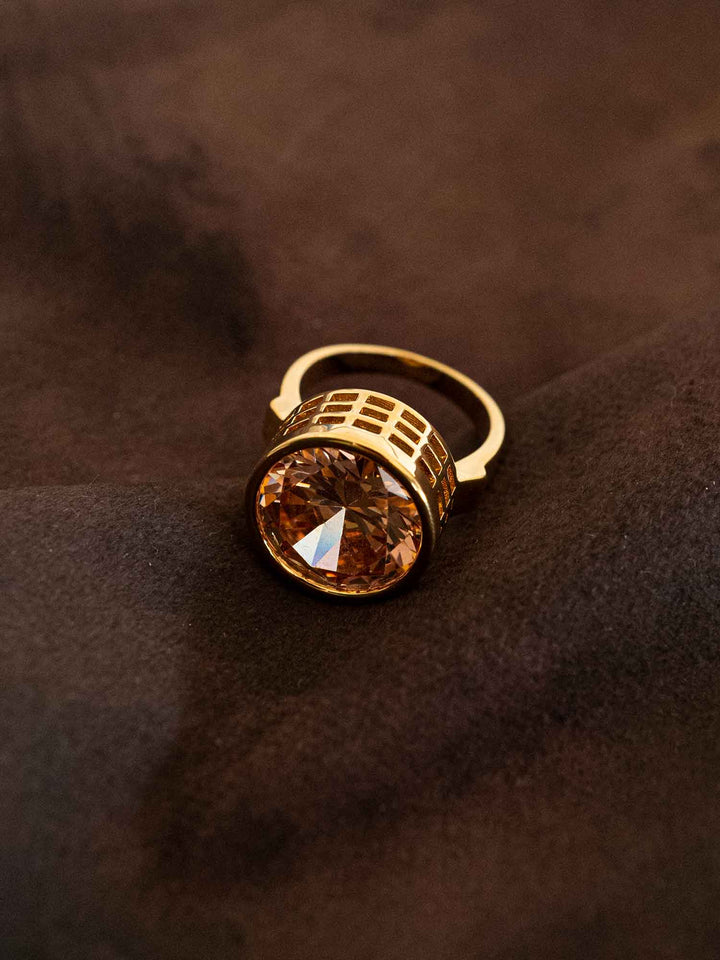 Amber Crystal Gold Statement Ring