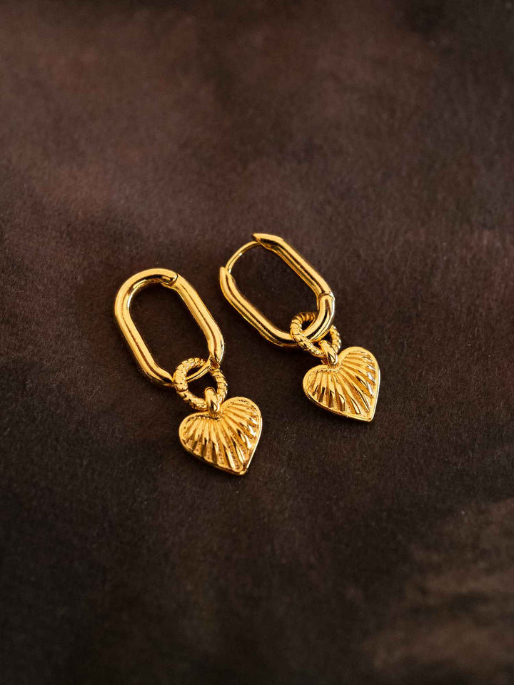 Small Fine Gold Hanging Heart Earrings