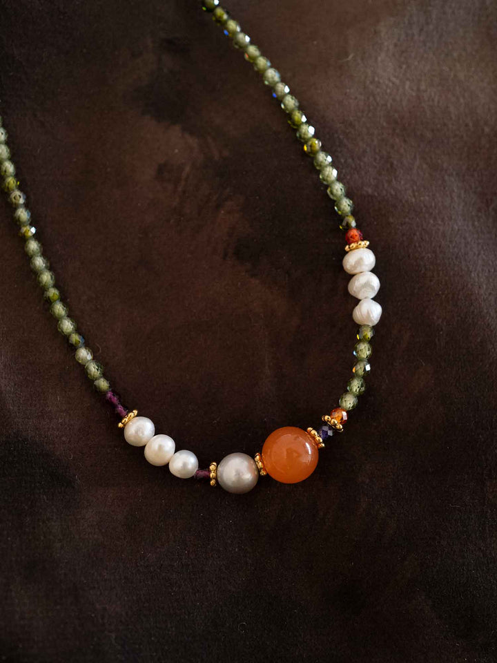 Natural Orange Stone Pearl Necklace
