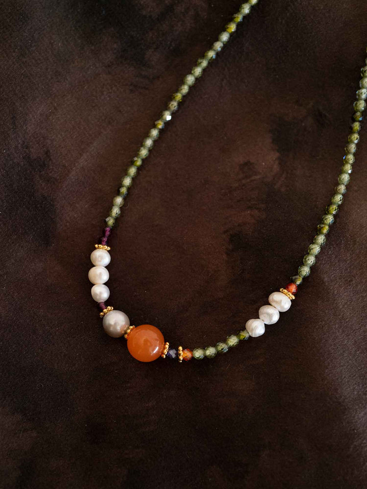 Natural Orange Stone Pearl Necklace