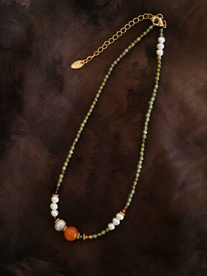 Natural Orange Stone Pearl Necklace