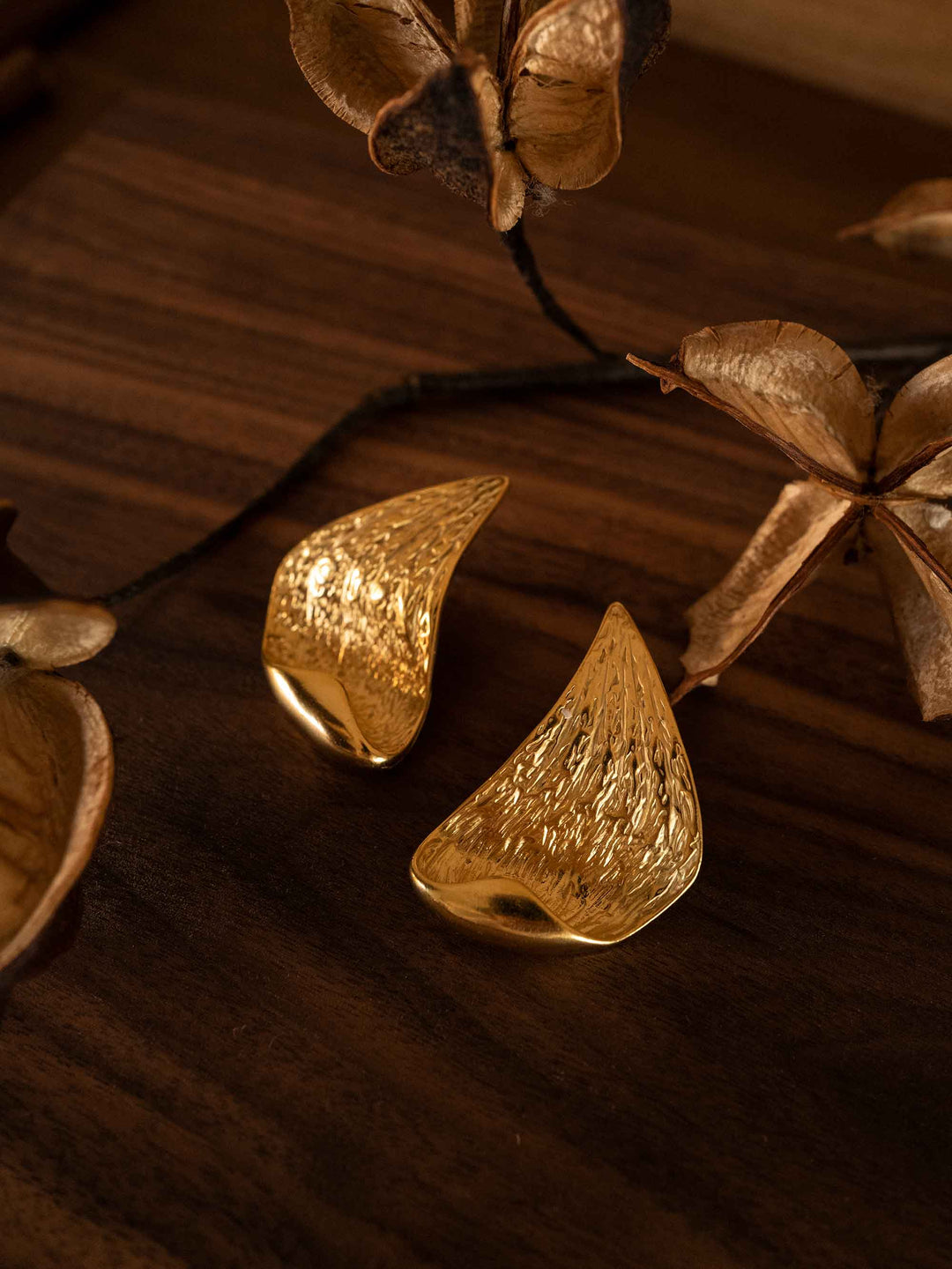 Gold earrings in the shape of angel wings