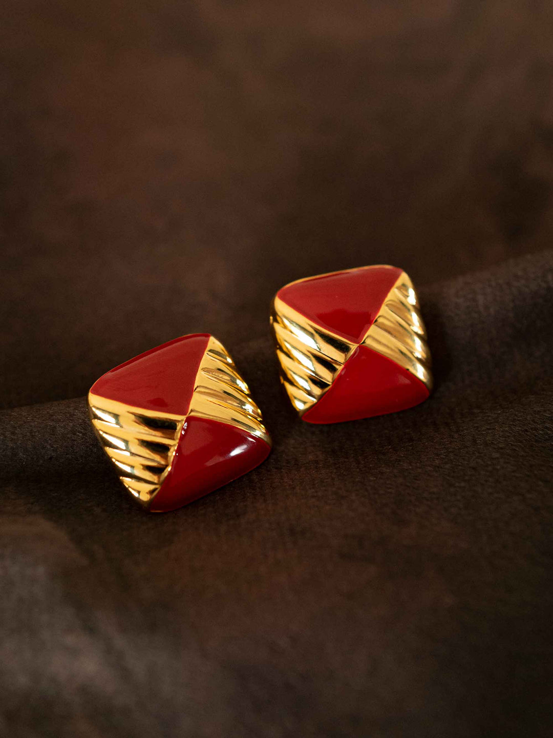 Red Square Gold Earrings
