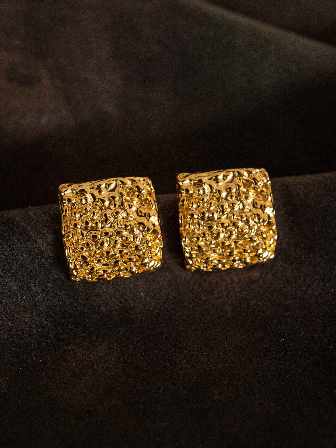 gold square pleated earrings