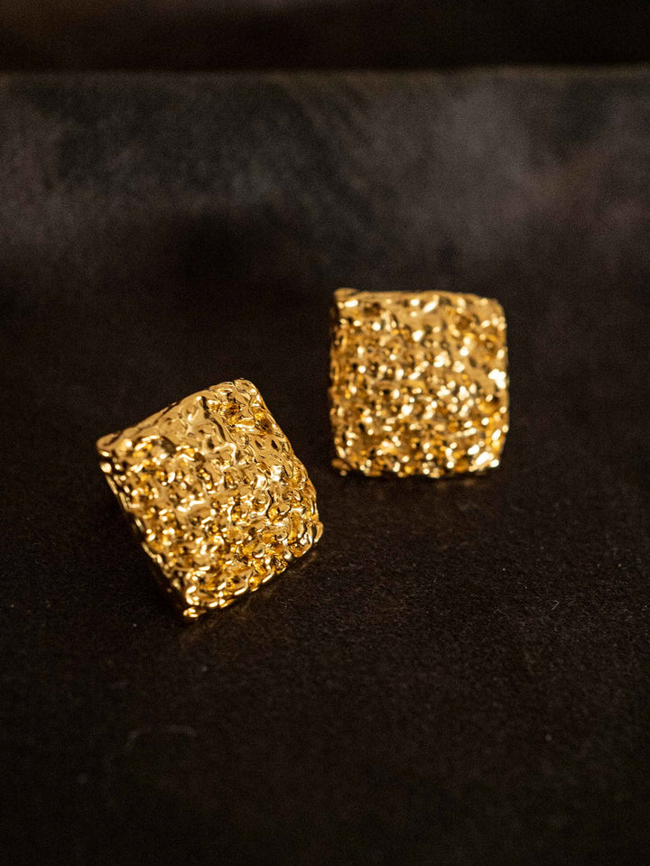 gold square pleated earrings