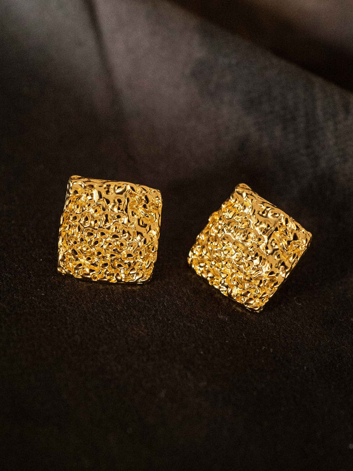 gold square pleated earrings
