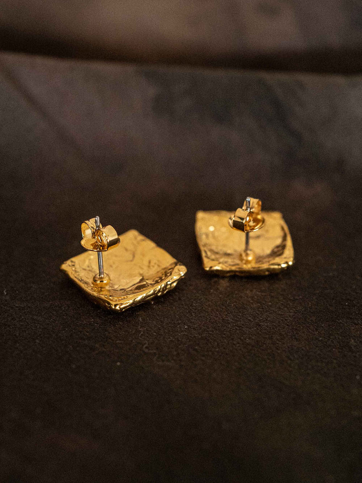gold square pleated earrings