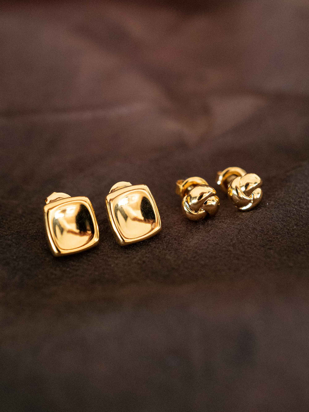 Square Geometric Cartilage Earrings Set Gold