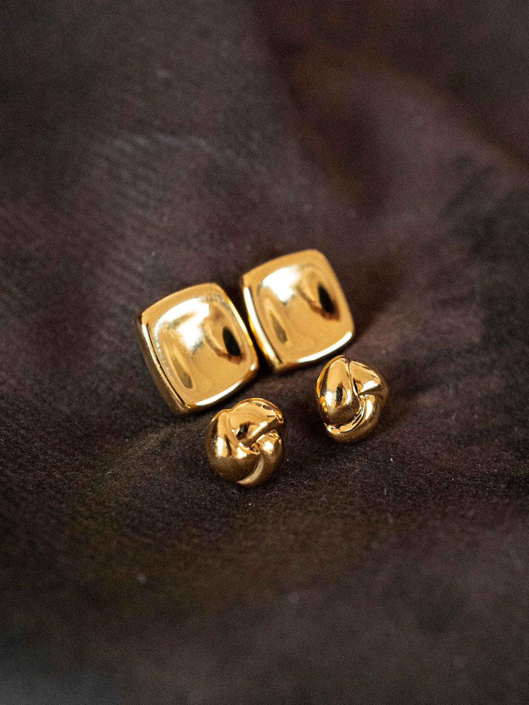 Square Geometric Cartilage Earrings Set Gold