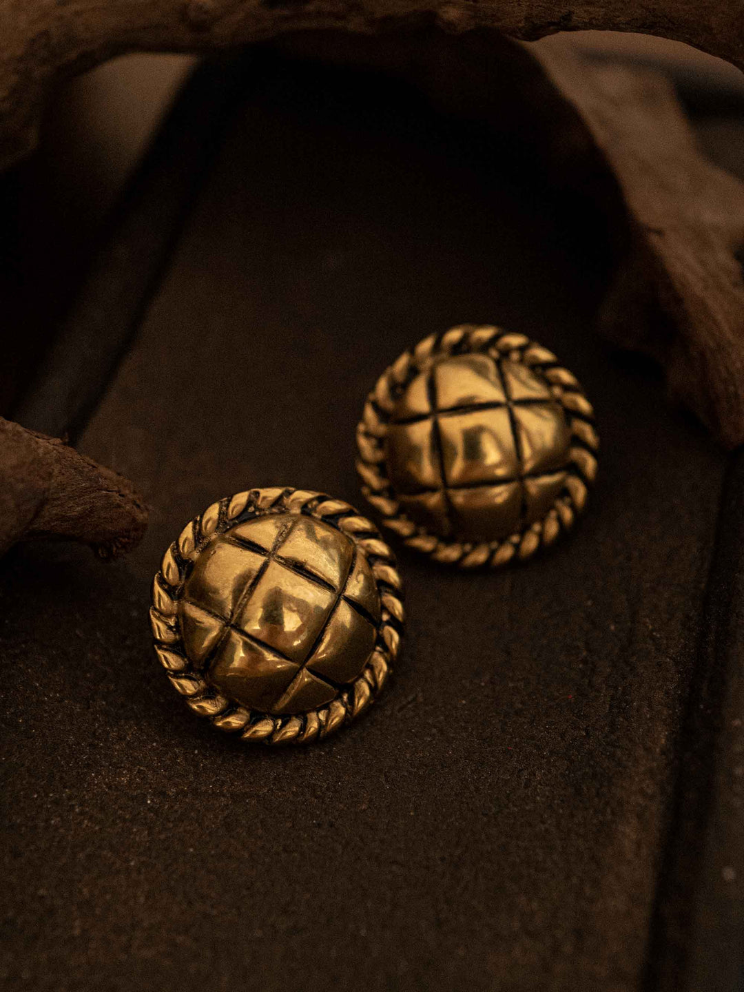 Vintage Aged Crafted Round Gold Earrings