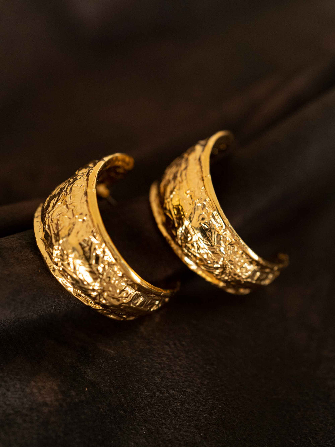 Golden Gold Foil Patterned Hoop Earrings
