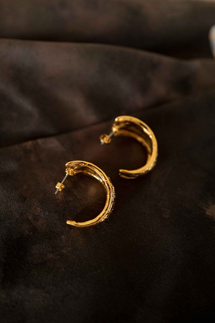 Golden Gold Foil Patterned Hoop Earrings