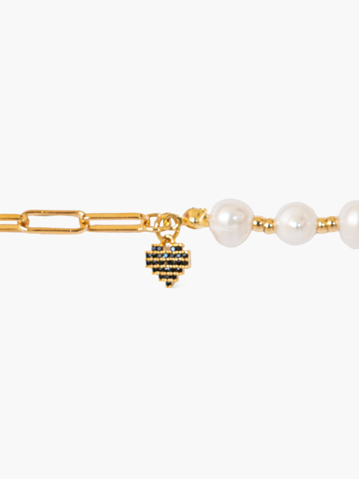 Pulsera Colgante de amor con diamantes Perlas cultivada Oro