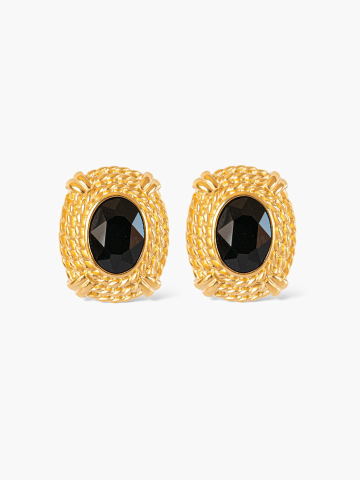 Atenea Black Glass Gold Earrings