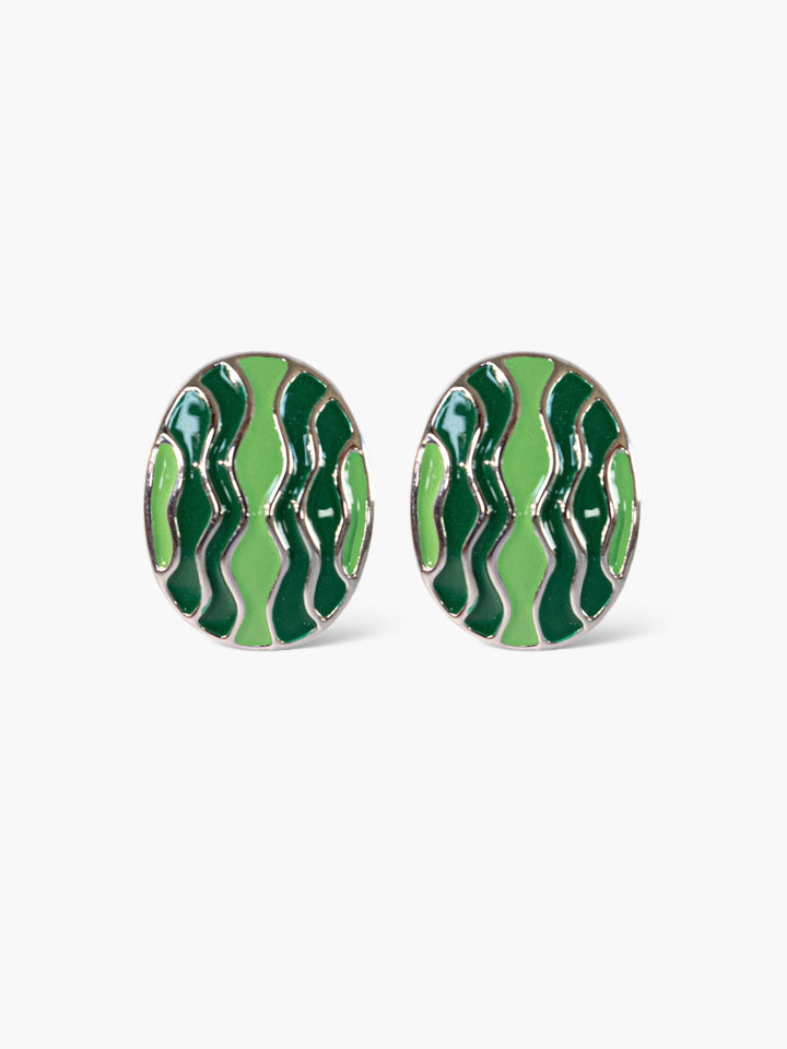 Green Wave Silver Earrings