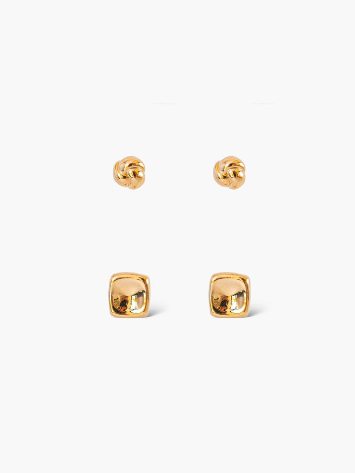 Square Geometric Cartilage Earrings Set Gold