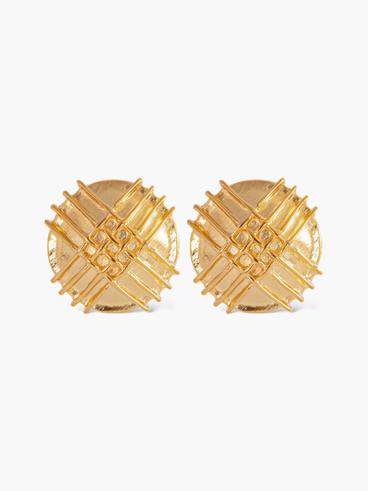 Large Vintage Striped Round Gold Earrings